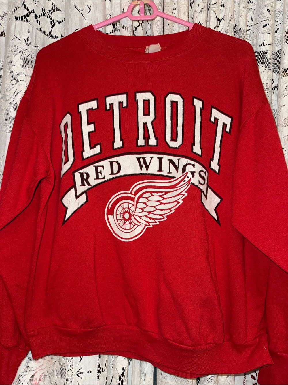 LOGO 7 Detroit Red Wings Red Crewneck Sweatshirt L vintage